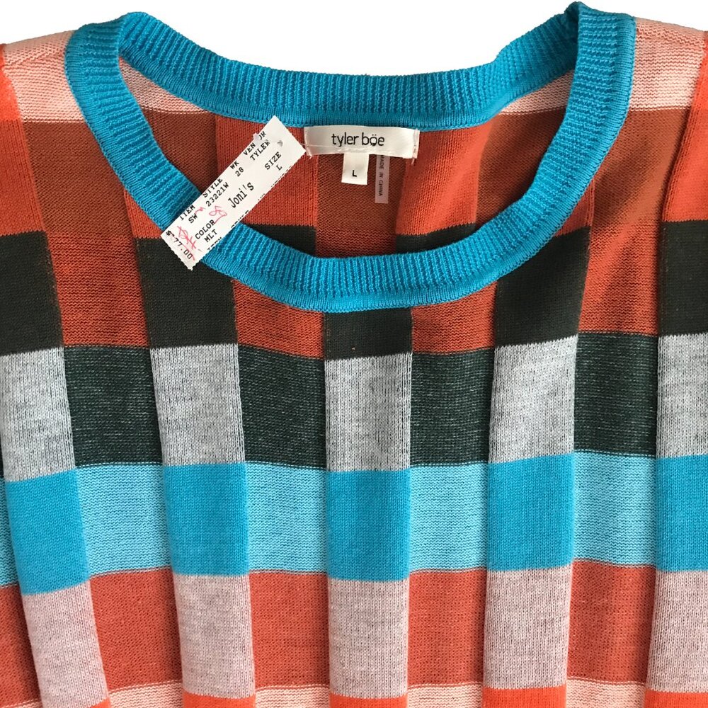 Tyler Boe Crewneck Sweater In Multi Checks 100% Cotton Orig $177 NWT L